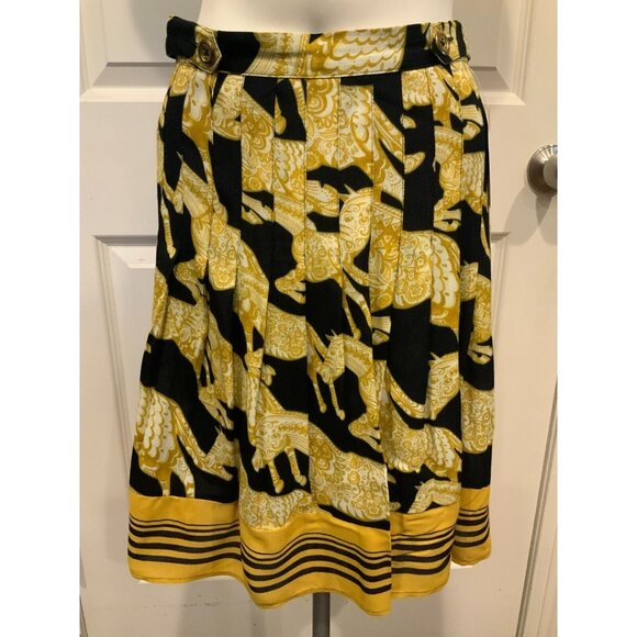Maeve Yellow, Navy Blue & White Horse Patterned A-Line Skirt, Size 0 (US) - Picture 1 of 7
